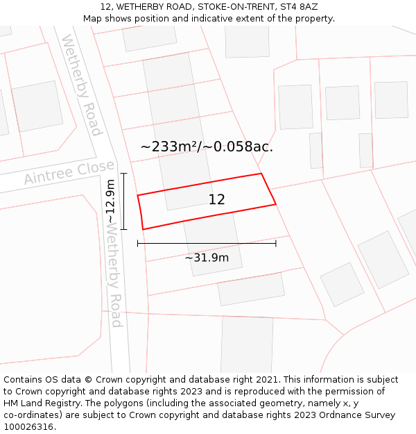 12, WETHERBY ROAD, STOKE-ON-TRENT, ST4 8AZ: Plot and title map