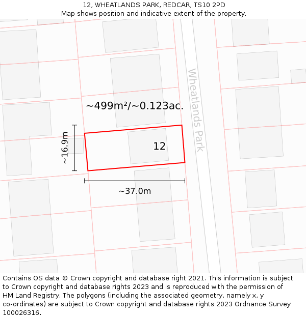 12, WHEATLANDS PARK, REDCAR, TS10 2PD: Plot and title map