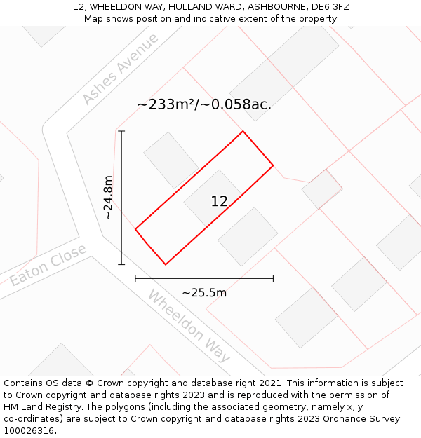 12, WHEELDON WAY, HULLAND WARD, ASHBOURNE, DE6 3FZ: Plot and title map