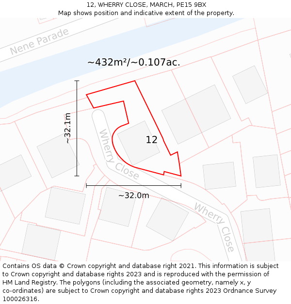 12, WHERRY CLOSE, MARCH, PE15 9BX: Plot and title map