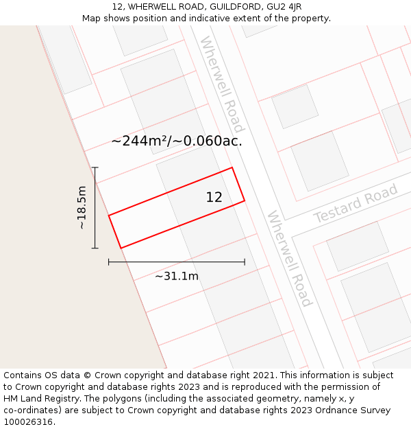 12, WHERWELL ROAD, GUILDFORD, GU2 4JR: Plot and title map