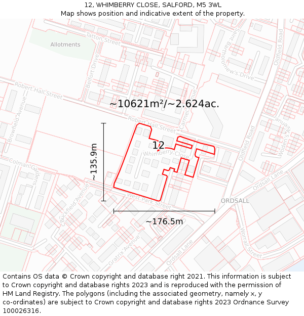 12, WHIMBERRY CLOSE, SALFORD, M5 3WL: Plot and title map