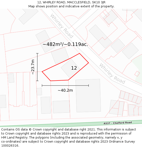 12, WHIRLEY ROAD, MACCLESFIELD, SK10 3JR: Plot and title map