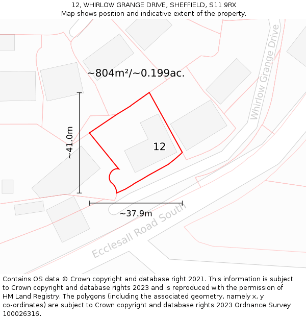 12, WHIRLOW GRANGE DRIVE, SHEFFIELD, S11 9RX: Plot and title map