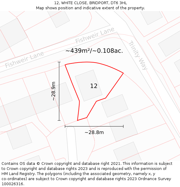 12, WHITE CLOSE, BRIDPORT, DT6 3HL: Plot and title map