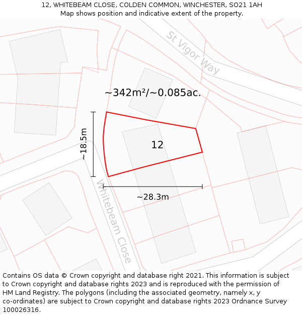 12, WHITEBEAM CLOSE, COLDEN COMMON, WINCHESTER, SO21 1AH: Plot and title map