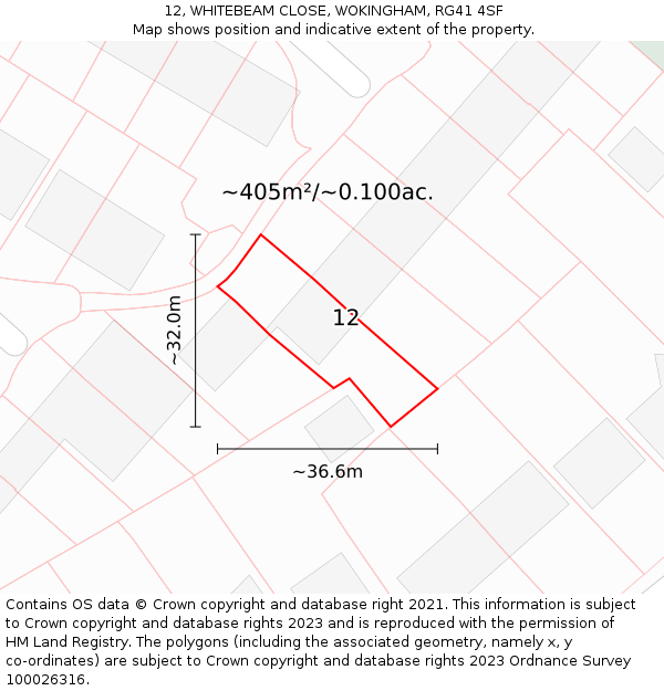 12, WHITEBEAM CLOSE, WOKINGHAM, RG41 4SF: Plot and title map