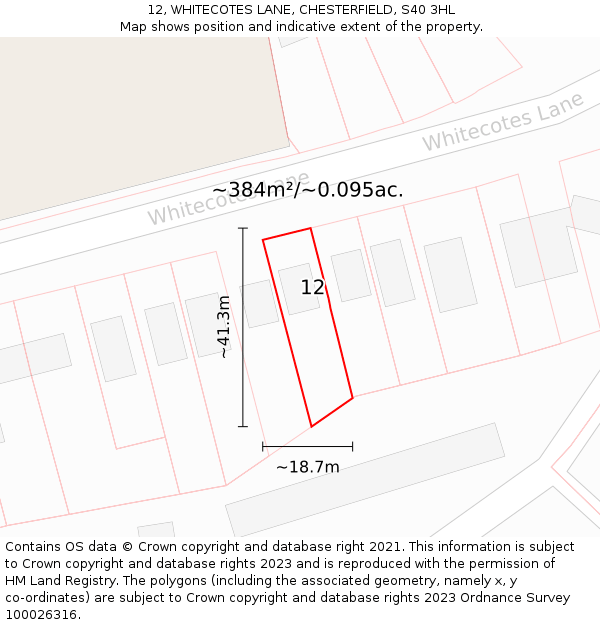 12, WHITECOTES LANE, CHESTERFIELD, S40 3HL: Plot and title map