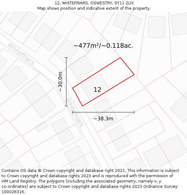 12, WHITEFRIARS, OSWESTRY, SY11 2LN: Plot and title map