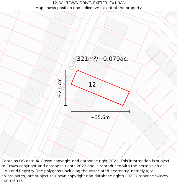 12, WHITEWAY DRIVE, EXETER, EX1 3AN: Plot and title map