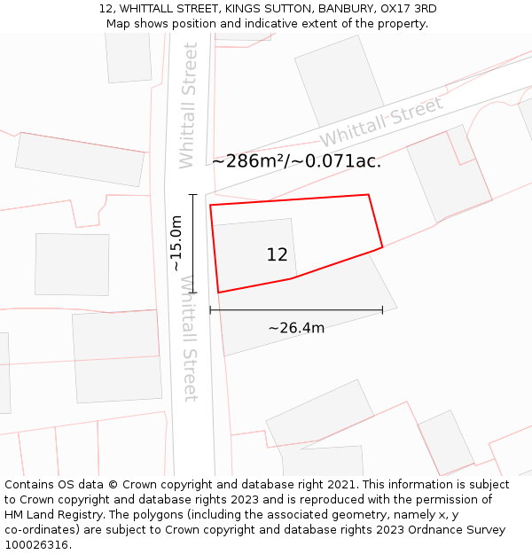 12, WHITTALL STREET, KINGS SUTTON, BANBURY, OX17 3RD: Plot and title map