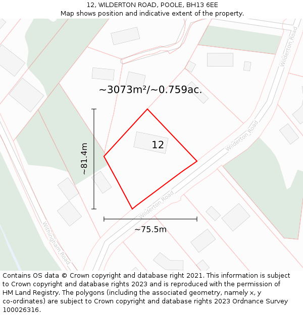 12, WILDERTON ROAD, POOLE, BH13 6EE: Plot and title map
