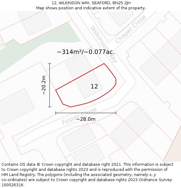 12, WILKINSON WAY, SEAFORD, BN25 2JH: Plot and title map