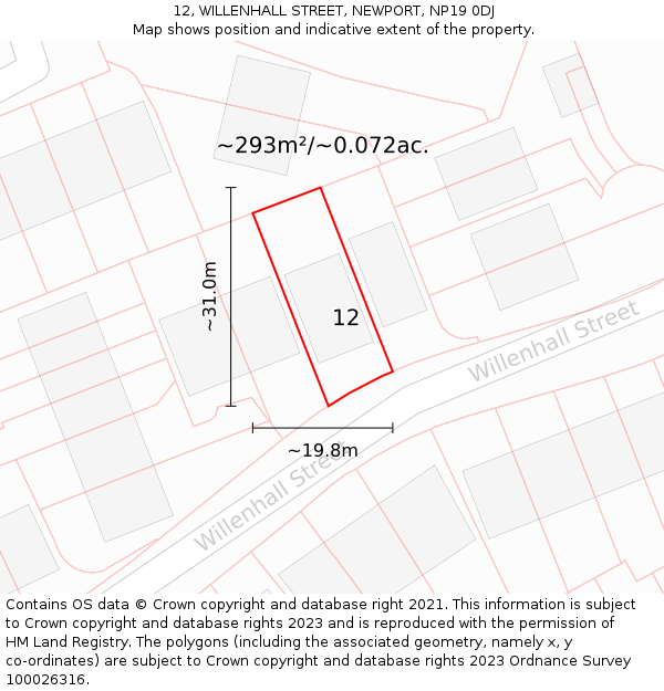12, WILLENHALL STREET, NEWPORT, NP19 0DJ: Plot and title map