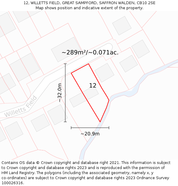 12, WILLETTS FIELD, GREAT SAMPFORD, SAFFRON WALDEN, CB10 2SE: Plot and title map