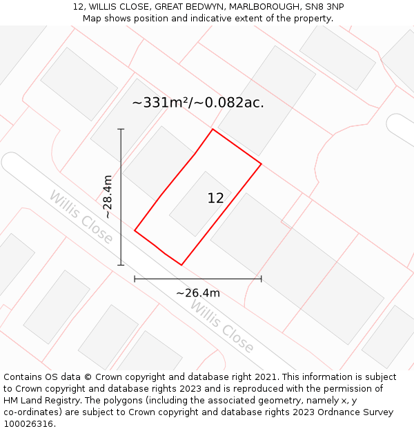 12, WILLIS CLOSE, GREAT BEDWYN, MARLBOROUGH, SN8 3NP: Plot and title map