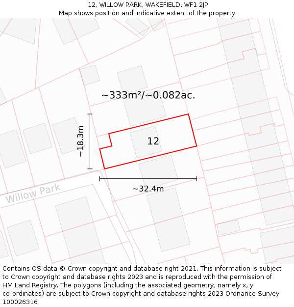 12, WILLOW PARK, WAKEFIELD, WF1 2JP: Plot and title map