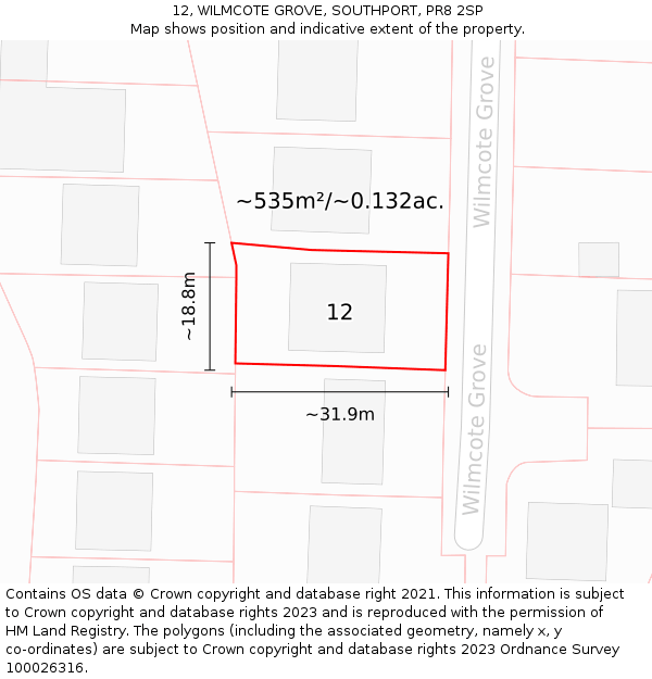 12, WILMCOTE GROVE, SOUTHPORT, PR8 2SP: Plot and title map