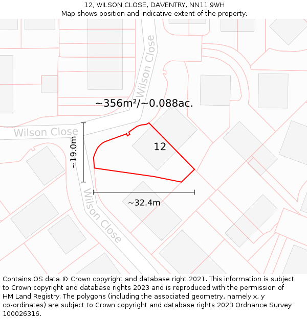 12, WILSON CLOSE, DAVENTRY, NN11 9WH: Plot and title map