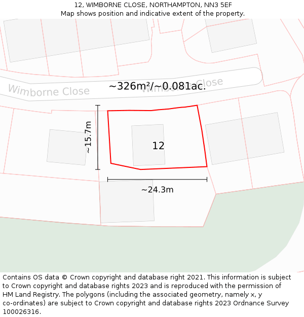 12, WIMBORNE CLOSE, NORTHAMPTON, NN3 5EF: Plot and title map