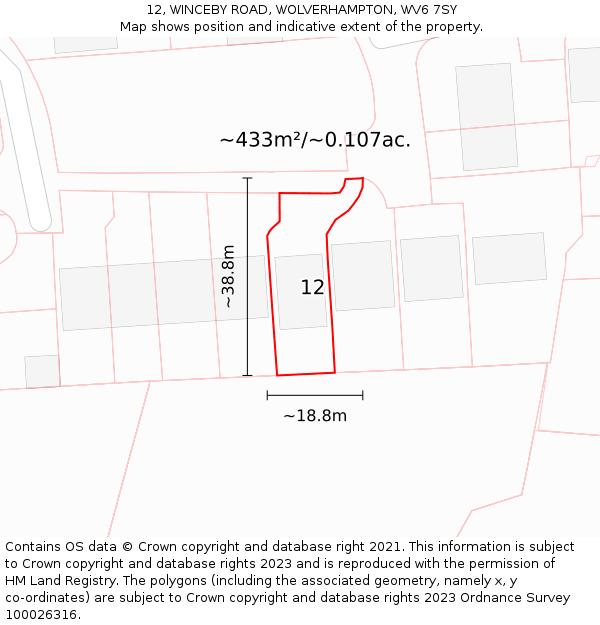 12, WINCEBY ROAD, WOLVERHAMPTON, WV6 7SY: Plot and title map