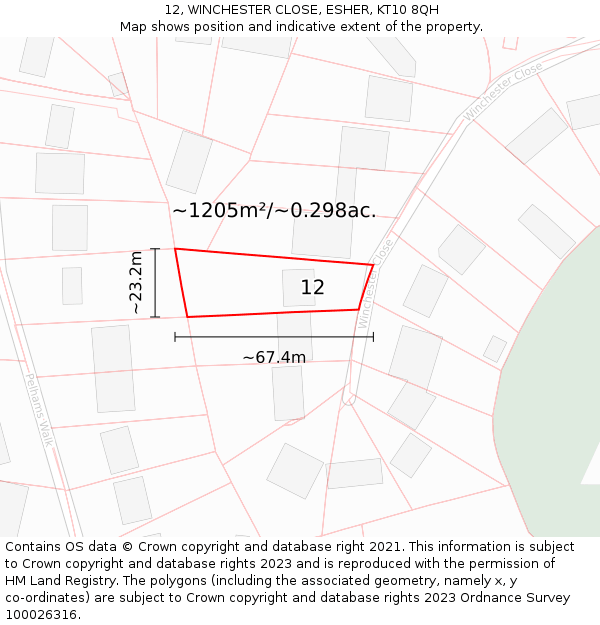 12, WINCHESTER CLOSE, ESHER, KT10 8QH: Plot and title map