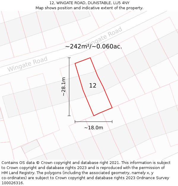 12, WINGATE ROAD, DUNSTABLE, LU5 4NY: Plot and title map