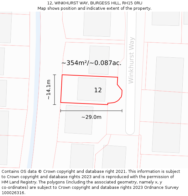 12, WINKHURST WAY, BURGESS HILL, RH15 0RU: Plot and title map