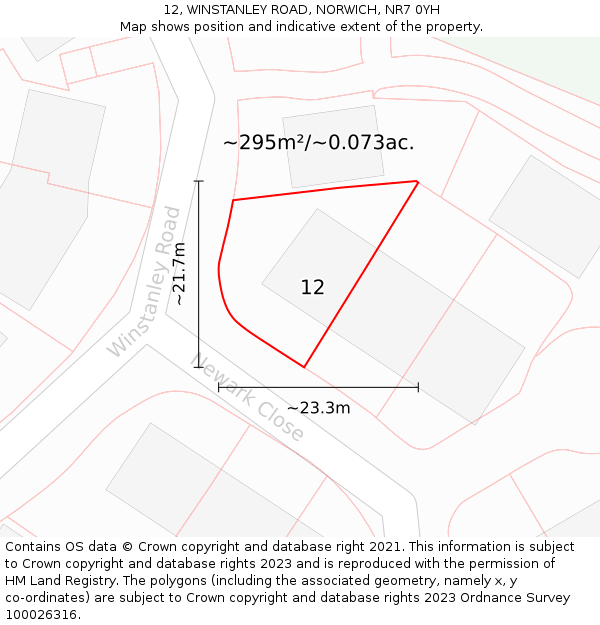 12, WINSTANLEY ROAD, NORWICH, NR7 0YH: Plot and title map
