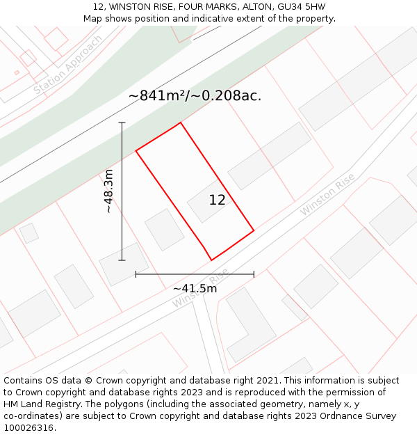 12, WINSTON RISE, FOUR MARKS, ALTON, GU34 5HW: Plot and title map