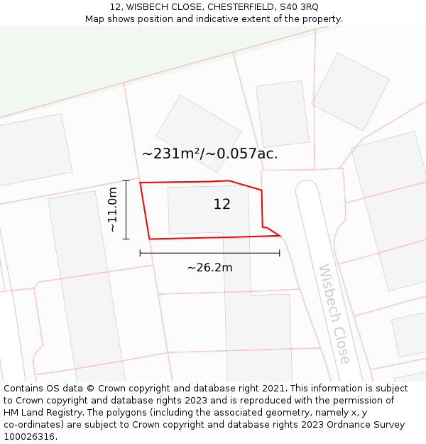 12, WISBECH CLOSE, CHESTERFIELD, S40 3RQ: Plot and title map