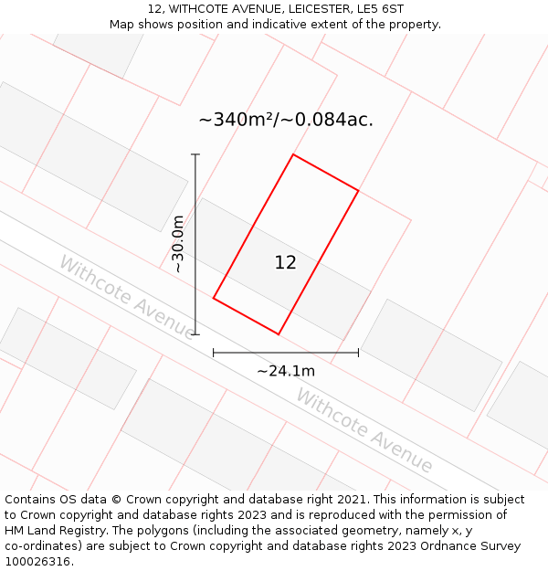 12, WITHCOTE AVENUE, LEICESTER, LE5 6ST: Plot and title map