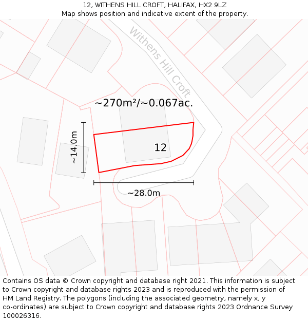 12, WITHENS HILL CROFT, HALIFAX, HX2 9LZ: Plot and title map