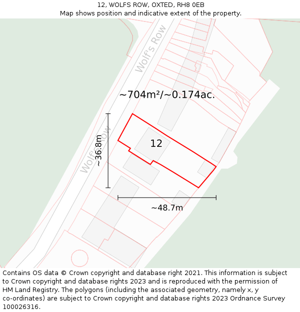 12, WOLFS ROW, OXTED, RH8 0EB: Plot and title map