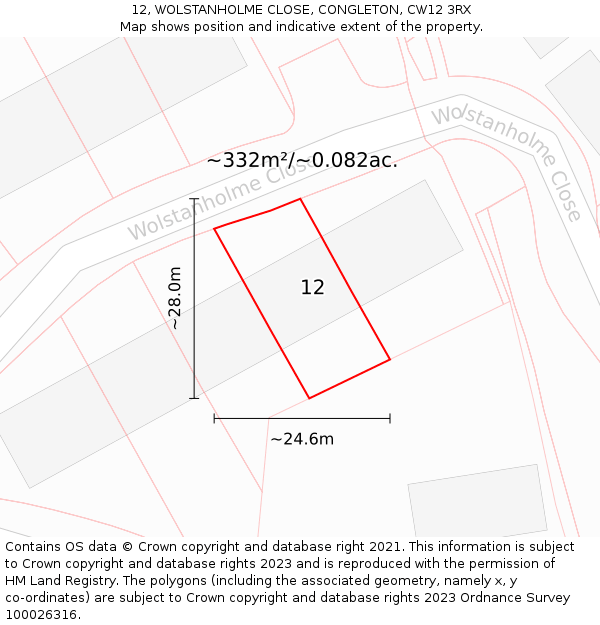 12, WOLSTANHOLME CLOSE, CONGLETON, CW12 3RX: Plot and title map