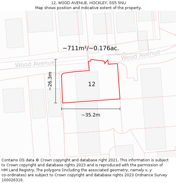 12, WOOD AVENUE, HOCKLEY, SS5 5NU: Plot and title map