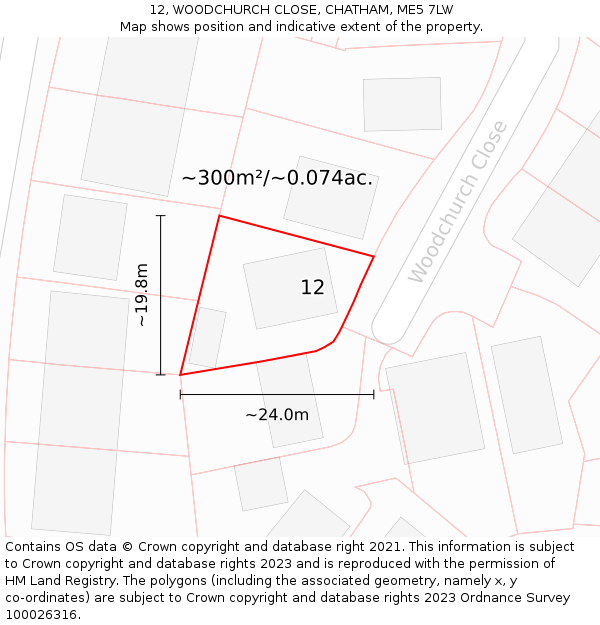 12, WOODCHURCH CLOSE, CHATHAM, ME5 7LW: Plot and title map