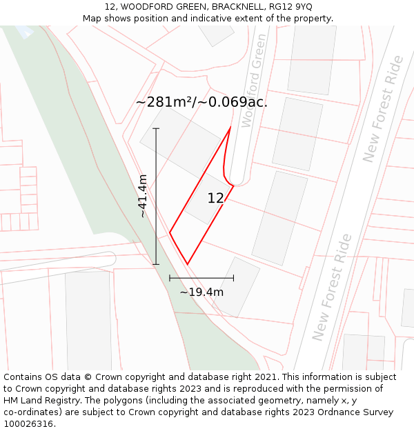 12, WOODFORD GREEN, BRACKNELL, RG12 9YQ: Plot and title map