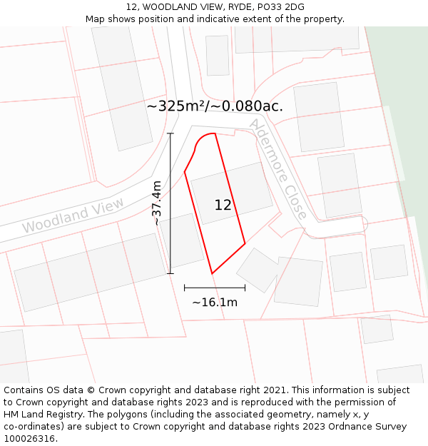 12, WOODLAND VIEW, RYDE, PO33 2DG: Plot and title map