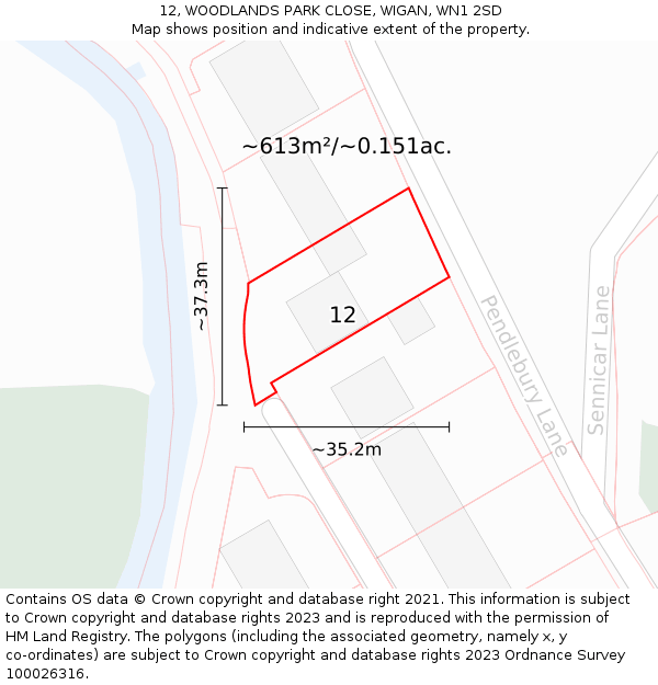 12, WOODLANDS PARK CLOSE, WIGAN, WN1 2SD: Plot and title map