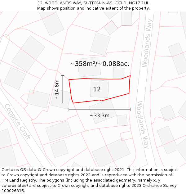 12, WOODLANDS WAY, SUTTON-IN-ASHFIELD, NG17 1HL: Plot and title map