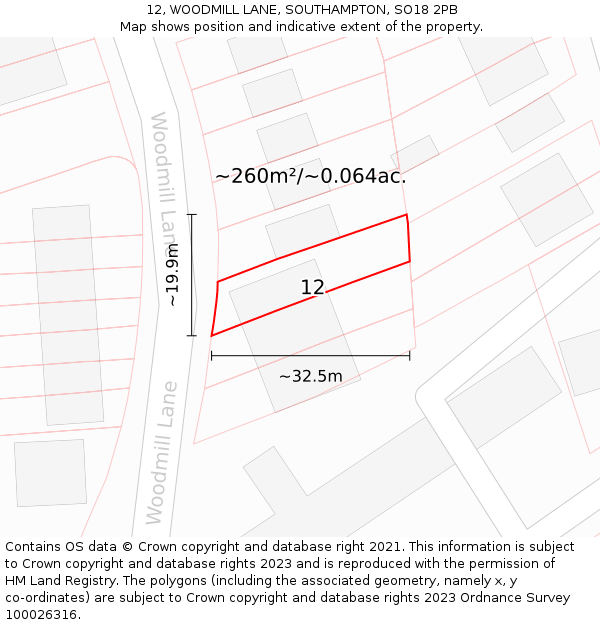 12, WOODMILL LANE, SOUTHAMPTON, SO18 2PB: Plot and title map