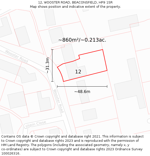 12, WOOSTER ROAD, BEACONSFIELD, HP9 1SR: Plot and title map