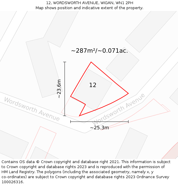 12, WORDSWORTH AVENUE, WIGAN, WN1 2PH: Plot and title map