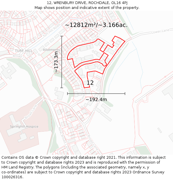 12, WRENBURY DRIVE, ROCHDALE, OL16 4PJ: Plot and title map