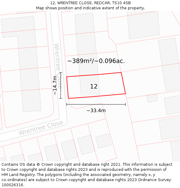 12, WRENTREE CLOSE, REDCAR, TS10 4SB: Plot and title map