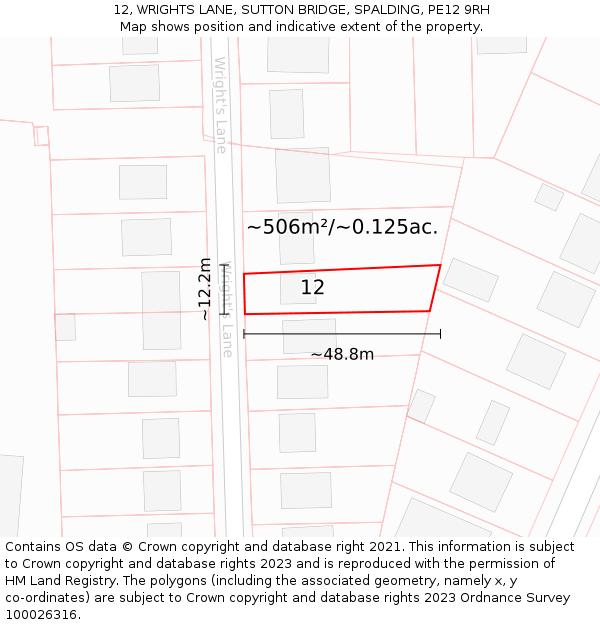 12, WRIGHTS LANE, SUTTON BRIDGE, SPALDING, PE12 9RH: Plot and title map