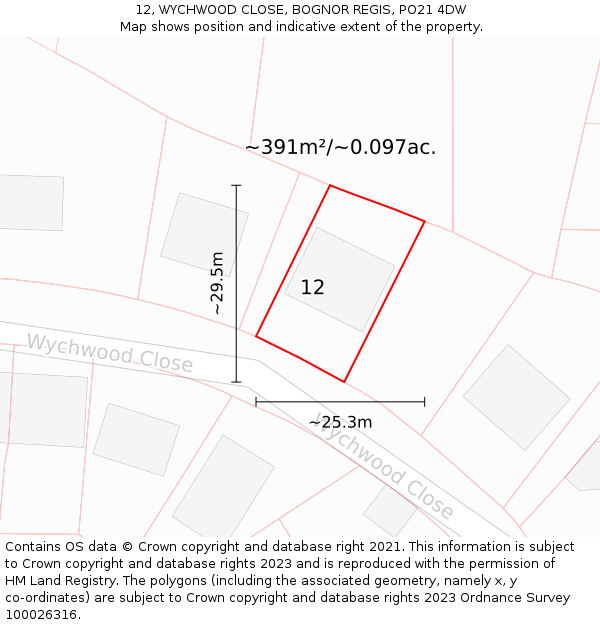 12, WYCHWOOD CLOSE, BOGNOR REGIS, PO21 4DW: Plot and title map