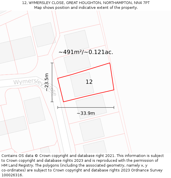 12, WYMERSLEY CLOSE, GREAT HOUGHTON, NORTHAMPTON, NN4 7PT: Plot and title map