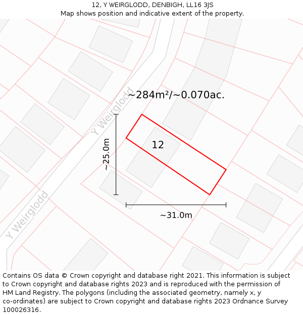 12, Y WEIRGLODD, DENBIGH, LL16 3JS: Plot and title map